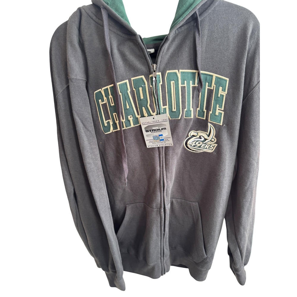 Stadium Athletics Charlotte 49ers Full Zip Hoodie Gray Green Mens XL NWT